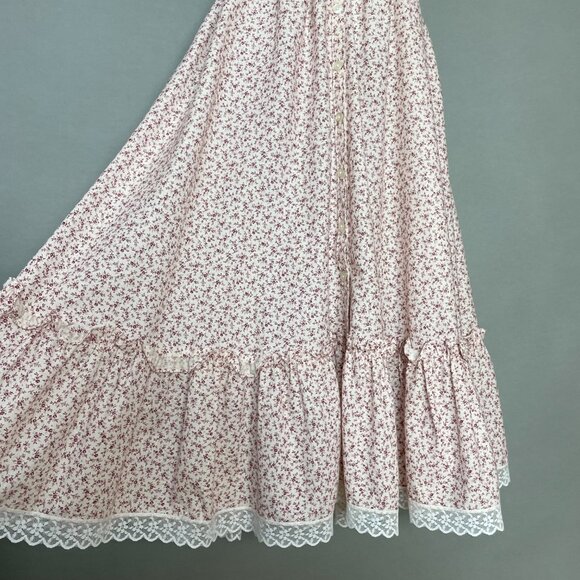 Gunne Sax Dress Prairie 70s Floral Lace Short Sleeve Pale Pink Retro Junior Midi - Picture 5 of 15